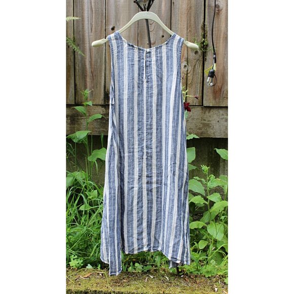 CP Shades - Jacqui Linen Trapeze Dress, Blue Stripe, Signature Dress - Med - Picture 4 of 13
